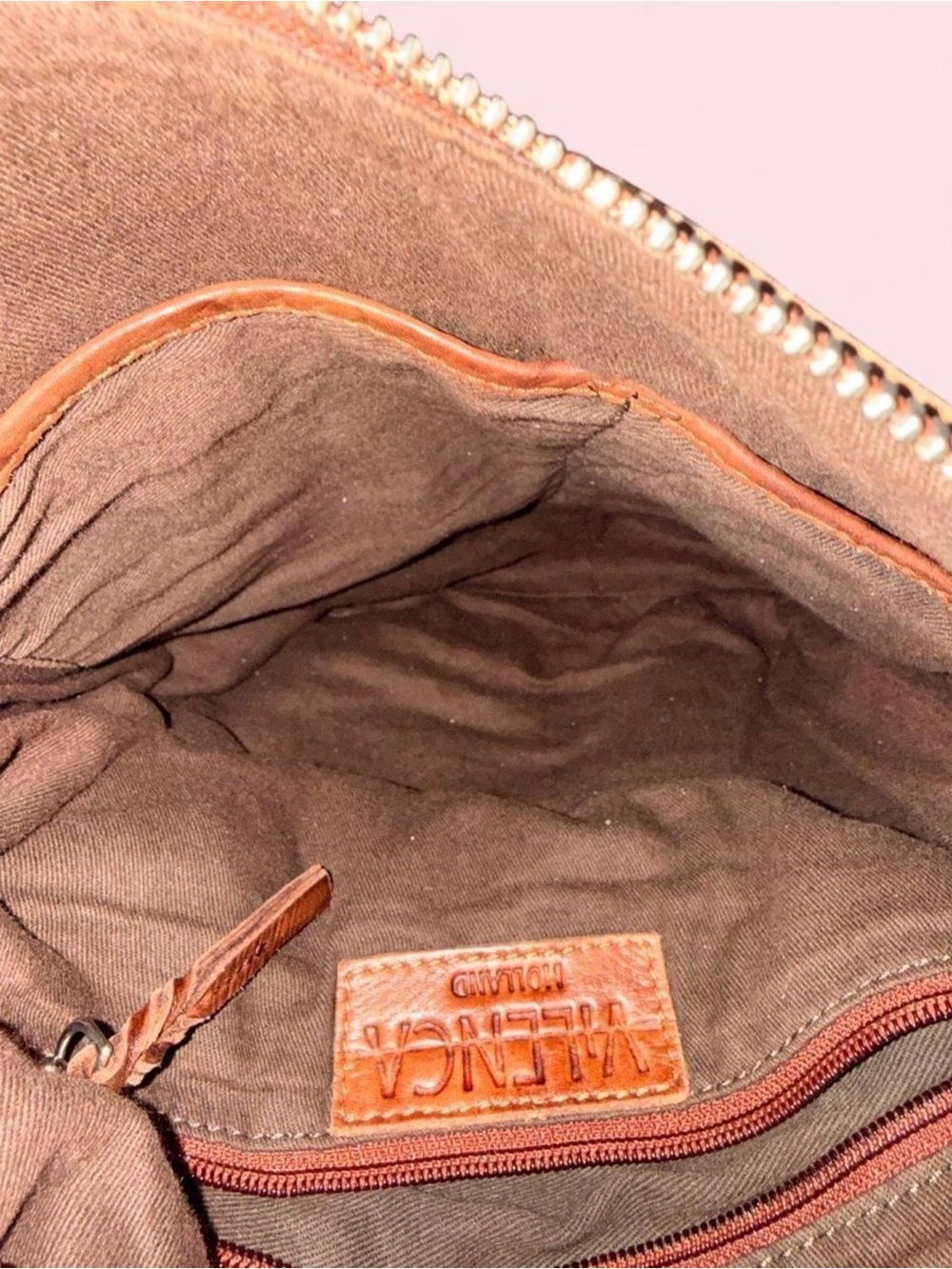 VILENCA Holland Brown Leather Crossbody Bag with Studded Woven Medallion Design - Picture 4 of 6